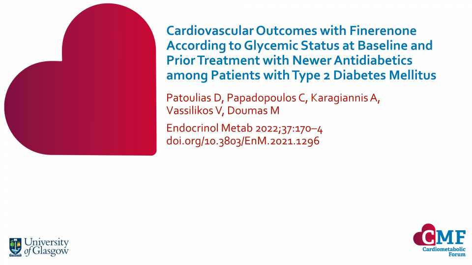 Publication thumbnail: Cardiovascular Outcomes with Finerenone According to Glycemic Status at Baseline and Prior Treatment with Newer Antidiabetics among Patients with Type 2 Diabetes Mellitus