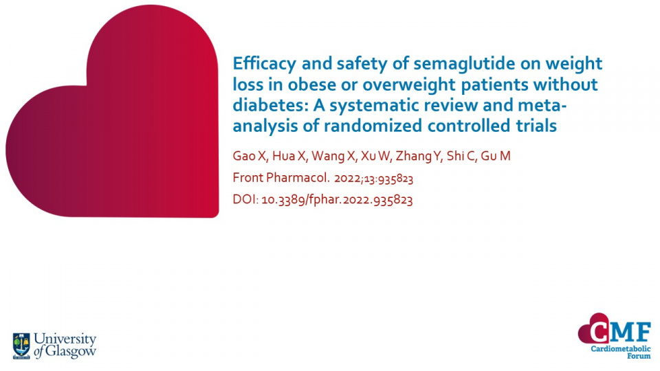 Publication thumbnail: Efficacy and safety of semaglutide on weight loss in obese or overweight patients without diabetes: A systematic review and meta-analysis of randomized controlled trials