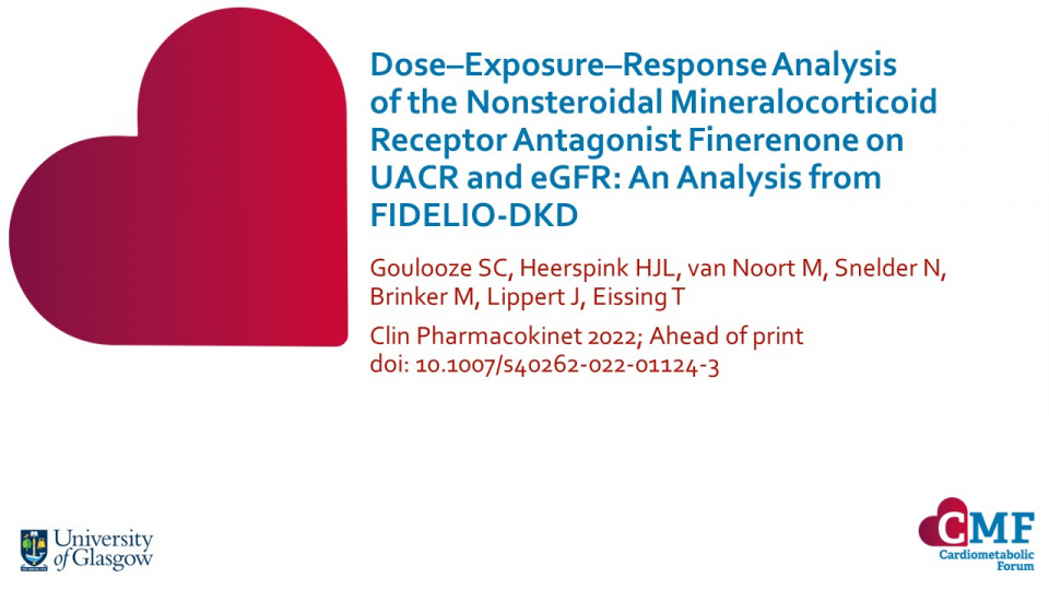 Publication thumbnail: Dose–Exposure–Response Analysis  of the Nonsteroidal Mineralocorticoid Receptor Antagonist Finerenone on UACR and eGFR: An Analysis from FIDELIO‑DKD