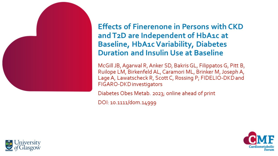 Publication thumbnail: Effects of Finerenone in Persons with CKD and T2D are Independent of HbA1c at Baseline, HbA1c Variability, Diabetes Duration and Insulin Use at Baseline