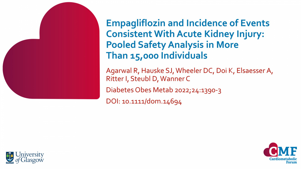 Publication thumbnail: Empagliflozin and Incidence of Events Consistent With Acute Kidney Injury: Pooled Safety Analysis in More Than 15,000 Individuals