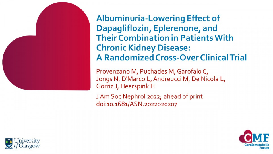 Publication thumbnail: Albuminuria-Lowering Effect of Dapagliflozin, Eplerenone, and  Their Combination in Patients With Chronic Kidney Disease:  A Randomized Cross-Over Clinical Trial