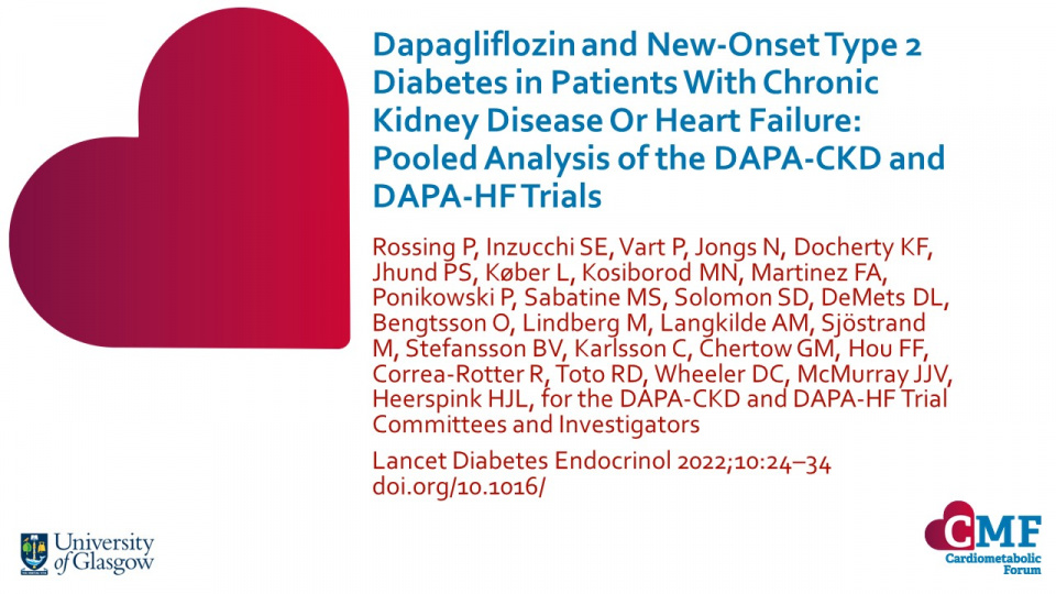 Publication thumbnail: Dapagliflozin and New-Onset Type 2 Diabetes in Patients With Chronic Kidney Disease Or Heart Failure: Pooled Analysis of the DAPA-CKD and DAPA-HF Trials