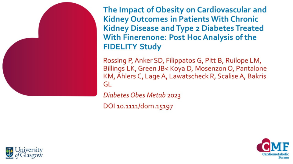 Publication thumbnail: The Impact of Obesity on Cardiovascular and Kidney Outcomes in Patients with Chronic Kidney Disease and Type 2 Diabetes Treated with Finerenone: Post hoc analysis of the FIDELITY Study