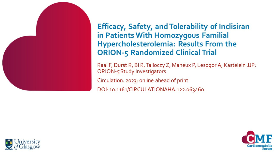 Publication thumbnail: Efficacy, Safety, and Tolerability of Inclisiran in Patients With Homozygous Familial Hypercholesterolemia: Results From the ORION-5 Randomized Clinical Trial