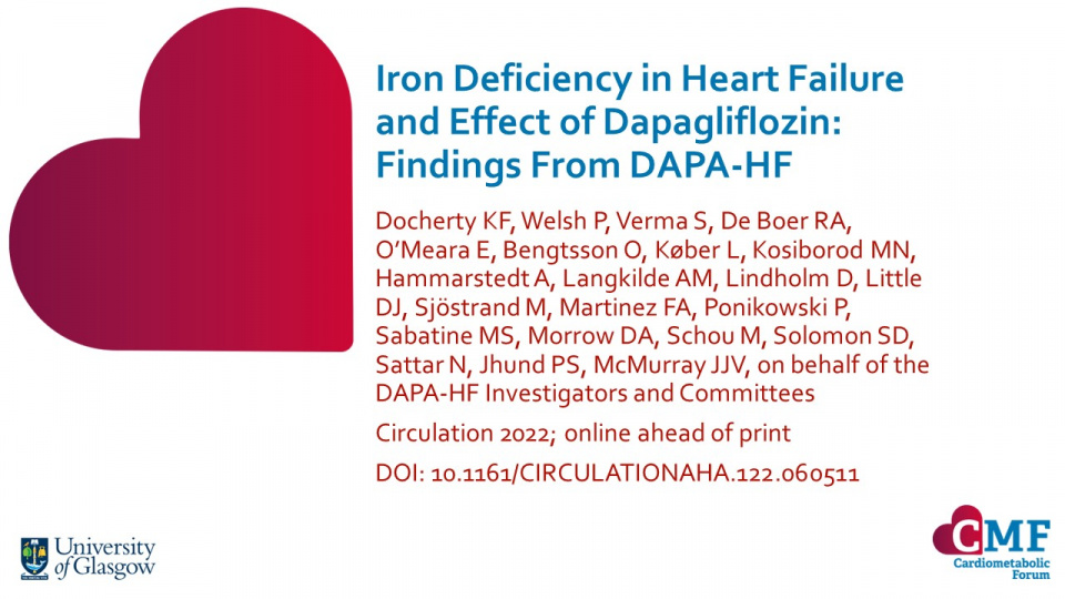 Publication thumbnail: Iron Deficiency in Heart Failure and Effect of Dapagliflozin:  Findings From DAPA-HF