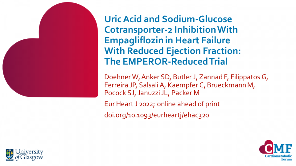 Publication thumbnail: Uric Acid and Sodium-Glucose Cotransporter-2 Inhibition With Empagliflozin in Heart Failure With Reduced Ejection Fraction:   The EMPEROR-Reduced Trial