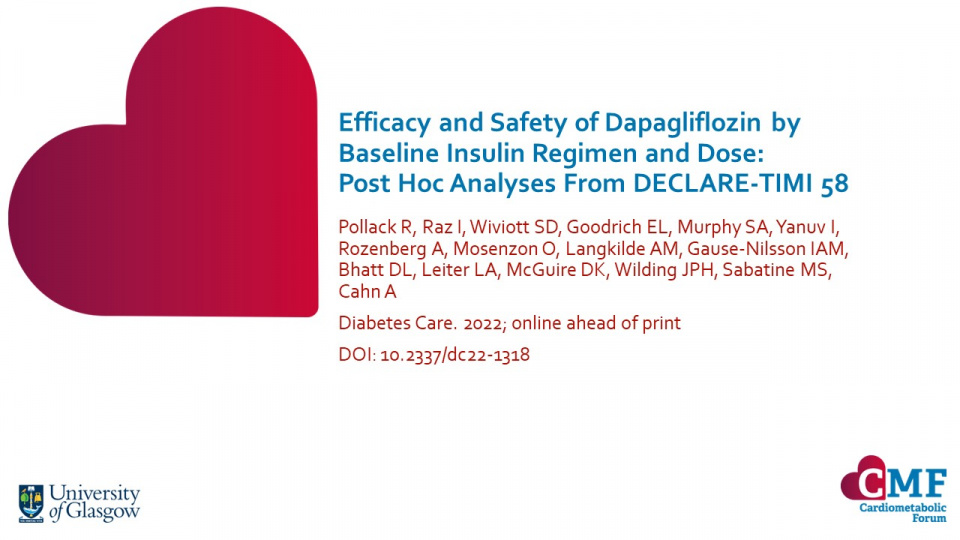 Publication thumbnail: Efficacy and Safety of Dapagliflozin by Baseline Insulin Regimen and Dose: Post Hoc Analyses From DECLARE-TIMI 58