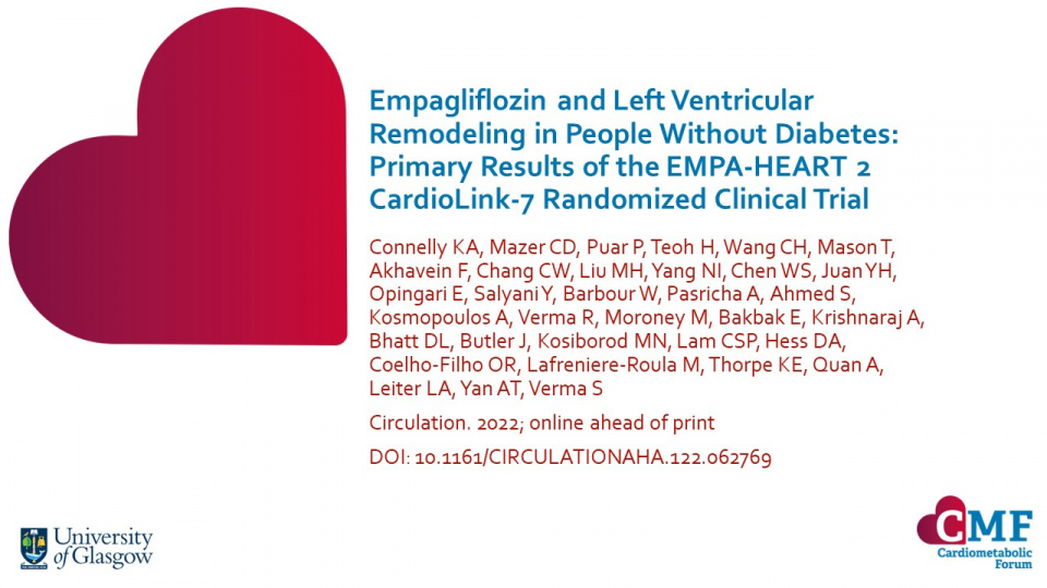 Publication thumbnail: Empagliflozin and Left Ventricular Remodeling in People Without Diabetes: Primary Results of the EMPA-HEART 2 CardioLink-7 Randomized Clinical Trial