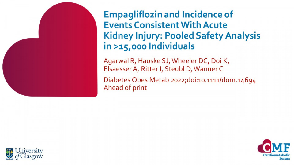 Publication thumbnail: Empagliflozin and Incidence of  Events Consistent With Acute  Kidney Injury: Pooled Safety Analysis in >15,000 Individuals