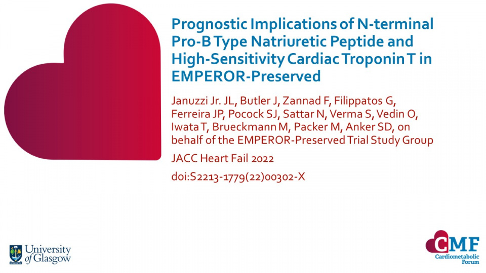 Publication thumbnail: Prognostic Implications of N-terminal Pro-B Type Natriuretic Peptide and High-Sensitivity Cardiac Troponin T in EMPEROR-Preserved