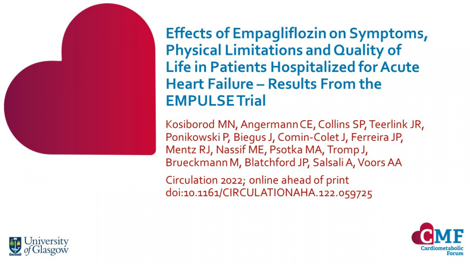 Publication thumbnail: Effects of Empagliflozin on Symptoms, Physical Limitations and Quality of Life in Patients Hospitalized for Acute Heart Failure – Results From the EMPULSE Trial