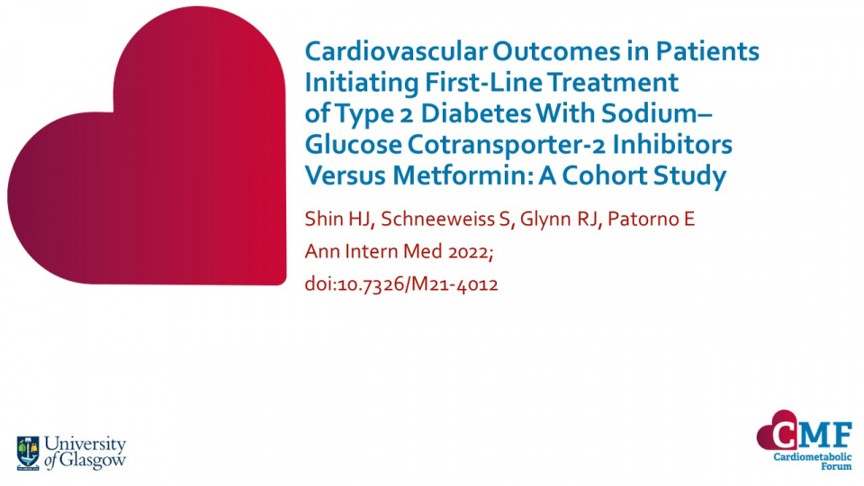 Publication thumbnail: Cardiovascular Outcomes in Patients Initiating First-Line Treatment of Type 2 Diabetes With Sodium–Glucose Cotransporter-2 Inhibitors Versus Metformin: A Cohort Study